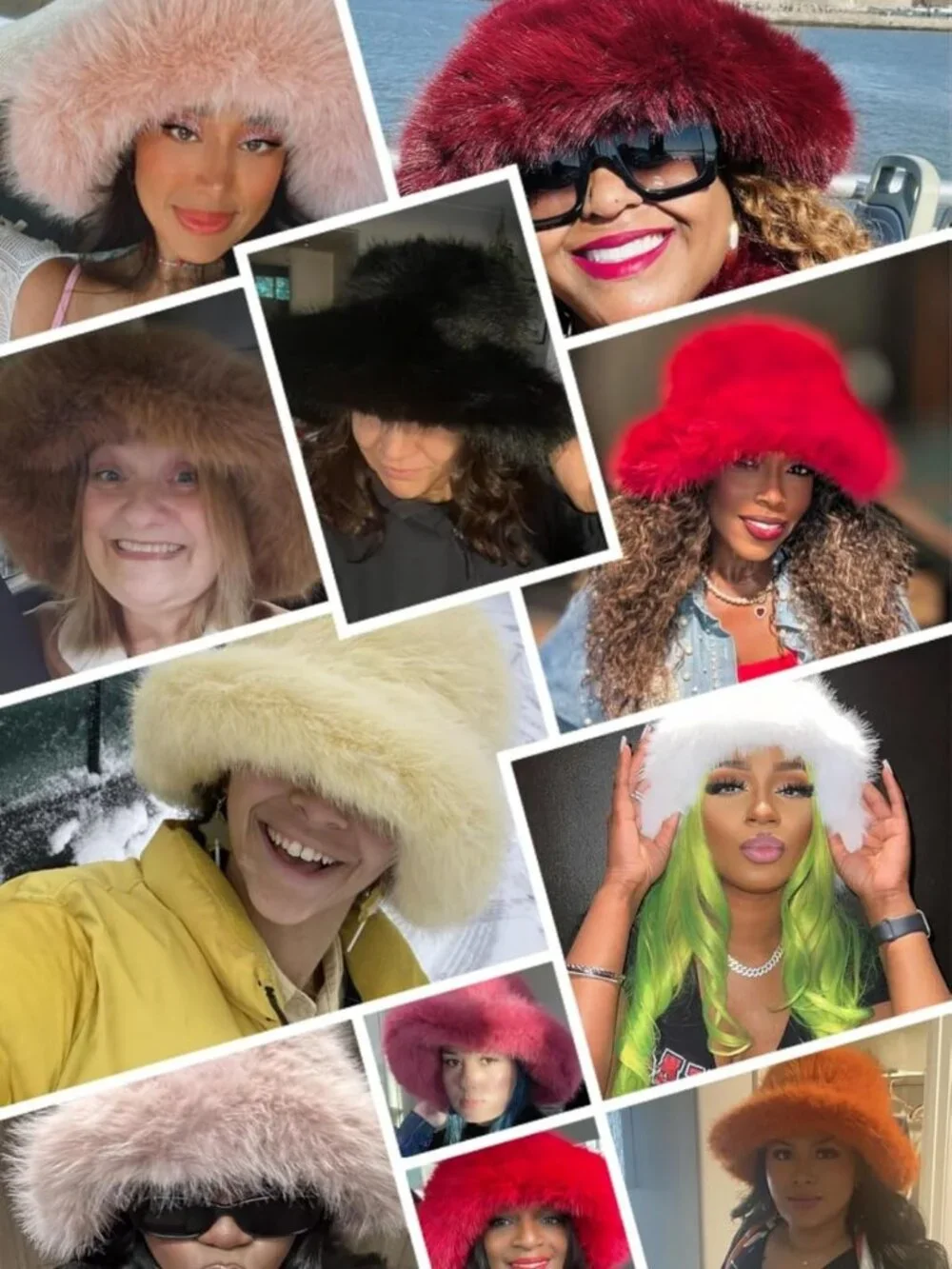 Oversized Winter Faux Fur Bucket Hat for Women - Long Pile, Wide Brim, Cozy
